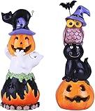 Valery Madelyn Cute Halloween Decorations Pumpkin Figurines with LED Lights, Set of 2 Resin Halloween Statue for Indoor Haunted House Halloween Party Decoration, 8 Inch Tall