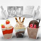 The Gourmet Goose 20 Pack 8 Oz Dessert Cups | Parfait cups, 12 Plastic Scoops, 12 Tongs, Plastic Cups for Party, Appetizer Cups, Reusable Ice Cream Bar Accessories for Parties, Buffets