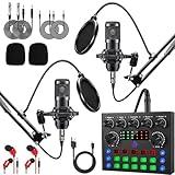 Podcast Equipment Bundle For 2, ALPOWL Audio Interface with Cardioid Designer BM800 Mic for Gamer and All-In-One DJ Mixer, perfect for Live Streaming, Singing, YouTube, Gaming