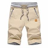 STICKON Men's Shorts Casual Classic Fit Drawstring Summer Beach Shorts with Elastic Waist and Pockets (Khaki, US L=3XL)