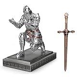 HDMbigmi King's Guard Knight Pen Holder Pen Stand Desk Organizers and Accessories Resin Pencil Holder as Gift with a Metal Sword Letter Opener for Office and Home (Silver)