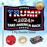 JOWHOL Trump 2024 Flag 3x5 FT Double Sided 3 Ply President Trump Flag Take America Back Banner Indoor Outdoor Heavy Duty With Clear Vivid Patriotic Colors Design UV & Fade Resistant 2 Brass Grommets