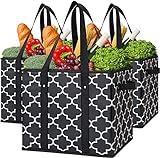 WISELIFE Reusable Grocery Bags 3-Pack Foldable Washable Large Storage Bins Basket Water Resistant Shopping Tote Bag Black