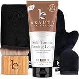 Self Tanner Kit - USA Made with Organic & Natural Ingredients, Tanning Lotion with Glove, Exfoliating Mitt & Kabuki Body Brush, Non Toxic Gradual Tan Lotion, Streak Free & No Orange Tones