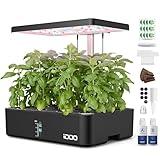 iDOO Hydroponics Growing System Kit 12Pods, Christmas Gifts for Women Mom, Herb Garden Indoor with LED Grow Light for Home School, Built-in Fan, Auto-Timer, Adjustable Height Up to 11.3", 12Pods-Black