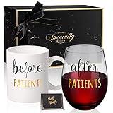 Before Patients, After Patients 11 oz Coffee Mug and 18 oz Stemless Wine Glass Set Gifts Idea for Nurses, Doctors, Hygienists, Physician, Dentists Unique Birthday Graduation Gifts Idea