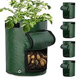 GreatBuddy 10 Gallon Potato Grow Bags 4-Pack, Thick PE Fabric Pots for Plants, Harvest Windows & Sturdy Handles, Labels Included, Green