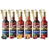 Torani Fruit Bowl Syrup 6 Pack Summer Flavors, Raspberry, Strawberry, Blackberry, Cherry, Orange and Peach - For Italian Soda Coffee, Lattes, Frappes With 6 Jimoco Pump Dispensers