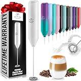 Zulay Kitchen Powerful Milk Frother Wand - Mini Milk Frother Handheld Stainless Steel - Battery Operated Drink Mixer for Coffee, Lattes, Cappuccino, Matcha - Froth Mate Milk Frother Gift - White