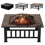 Devoko Outdoor Fire Pit, 32 Inch Firepit Table Metal Outdoor Fireplaces with Waterproof Cover for Outside Patio Camping (Black)