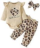 Infant Baby Girl Clothes Fall Winter Outfits Long Sleeve Clothing Onesie Pant Set Gifts 12-18 months Ecru Leopard