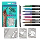 BodyMark Temporary Tattoo Markers for Skin, Color Collection, Flexible Brush Tip, Assorted Colors, Skin-Safe, Cosmetic Quality 8-Count Pack