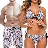 Custom Face Matching Swimsuit for Couple Personalized Women's Bathing Suit&Men's Swim Shorts for Summer Beach Party Gift