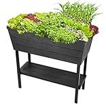 Keter Urban Bloomer 12.7 Gallon Raised Garden Bed and Outdoor Herb Garden Planter with Self Watering Gauge and Drainage Plug, Dark Grey