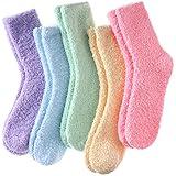 LINEMIN Womens Fuzzy Socks Cozy Fluffy Winter Warm Slipper Socks Microfiber Soft Home Sleeping Socks (5 Pack Soild Color B)