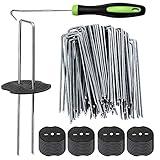 50Pcs Garden Stakes Staples + 50Pcs Gasket, Bakulyor 6 Inch Lawn Landscape Staples 11 Gauge U Shaped Galvanized Landscape Pins, Heavy Duty Yard Ground Pin for Weed Barrier Sod Fabric Decorations - 6"