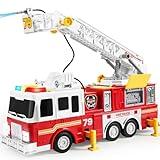 JOYIN Extra Large 33-inch Ladder Fire Truck Toy for Kids 3+ - Lights, Sirens, Hose, Pump