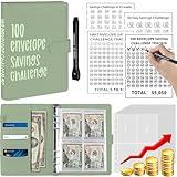 YOPCDJ 100 Envelopes Money Savings Challenges Book with Envelopes, 100 Day Challenge Money Saving Budget Binder for Cash Saving, Motivational Process to Save $5050,10,100, 10,000, 500 (Olive Green)