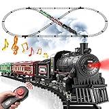 Hot Bee Train Set, Remote Control Train Toys with Luxury Track & Glowing Passenger Carriages, Metal Electric Trains with Smoke, Light and Sound, Toy Train Set for 3 4 5 6 7+ Years Old Boys Gifts