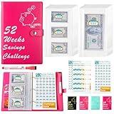 ONEDONE 52 Week Money Saving Challenge Binder A5 Money Savings Challenges Book with Envelopes and Erasable Marker for Cash Saving Money Saving Binder to Save $10010 Hot Pink