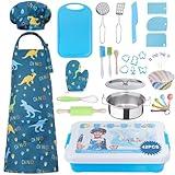 42 Pieces Kids Real Cooking Set,Kids Knife Set,Kids Baking Set,Cookware,Kids Play Pots and Pans,Mini Stainless Steel Pretend Play Cooking Toys,Apron and Chef Hat for Boys,Sensory Toys