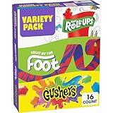 Fruit Roll-Ups, Fruit by the Foot, Gushers, Snacks Variety Pack, Kids Snacks, Halloween Candy Alternative, 16 ct