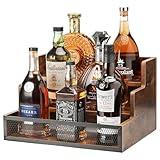 Amorita Liquor Bottle Display Shelf 3-Tier 12 Bottles Display Shelf, Coffee Syrup Organizer, Coffee Station Organizer, Retro Wine Racks Countertop for Kitchen, Bar, or Home Decor