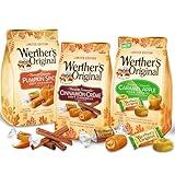 WerthersOriginal Halloween Caramel Candy Variety Pack - 3 Pack Limited Edition Harvest Caramels Pumpkin Spice, Caramel Apple Hard Candy, & Cinnamon Creme Soft Halloween Candy