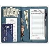 Fintie Server Book Organizer with Zipper Pocket, PU Leather Restaurant Guest Check Presenters Card Holder for Waitress, Waiter, Bartender (Ocean Blue)