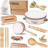 LOOIKOOS Toddler Musical Instruments, Eco Friendly Musical Set for Kids Preschool Educational, Natural Wooden Percussion Instruments Musical Toys for Boys and Girls with Storage Bag