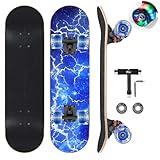 GIEEU Skateboards with Colorful Flashing Wheels for Beginners,Kids,Teens,Adults,31 x 8 Inch Complete Standard Skate Boards 9 Layer Canadian Maple Deck Concave Skateboard