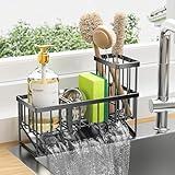 Cisily Kitchen Sink Caddy, Sponge Holder for Kitchen Sink, Kitchen Sink Organzier and Storage with High Brush Holder, Rustproof 304 Stainless Kitchen Gadgets Sink Accessories, Organizadores de Cocina