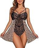 Avidlove Babydoll Lingerie for Women Floral Snap Crotch Teddy Chemise Nighty Lace Nightgown