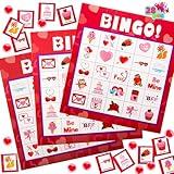 JOYIN Valentines Day Bingo Game Cards (5x5) – 28 Players for Kids Party Card Games, School Classroom Games, Love Party Supplies, Family Entertainment Activities