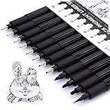 TWOHANDS Art Pens,Fineliner Ink Pens,Set of 12 Technical Drawing pen,Pigment Pen,Fine Point,Black,Waterproof,for Art Watercolor,Sketching,Anime,Manga, 902188