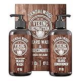 Viking Revolution Beard Wash & Beard Conditioner Set with Argan & Jojoba Oils - Softens and Strengthens - Natural Sandalwood Scent - Beard Shampoo with Beard Oil (17 oz)