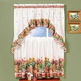 Light Filtering Printed Tier & Swag Window Curtain Set - 24 Inch Length, 57 Inch Width - Country Garden - Machine Washable Polyester Drape for Kitchen, Living, & Dining Room by Achim Home Decor