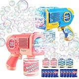 EagleStone 2 Pack Bubble Gun Machine for Kids, Automatic Light Up Bubble Blower with 4 Bottles 10 Bags Refill Solution, Bubble Guns Blaster for Toddlers, Outdoor Toys Gifts, Wedding Easter Party Favor