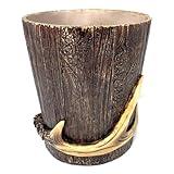 BestGiftEver Realistic Wood with Faux Antler Accent Wastebasket - Wildlife and Forest Themed Trash Bin for Lodge Cabin Style - Ideal Home Decor for Hunting Enthusiasts and Outdoor Nature Lovers