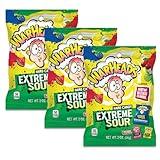 WARHEADS - Extreme Sour Hard Candy - Assorted Flavors - Sour Apple, Black Cherry, Blue Raspberry, Lemon & Watermelon Flavors - 2 oz. Bags - 3 Pack