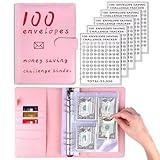 AIERSA 100 Envelopes Money Saving Challenge Binder Kit, Fun Budget Binder Book Organizer with Cash Envelopes for 100 Day Cash Stuffing, Budgeting, Money Saving Box Replacement, 1 Set Pink