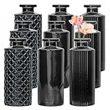 Brajttt Glass Bud Vase Set in Bulk, 9pcs Mini Vintage Flower Vases for Wedding,Black Relief Vase for Centerpieces,Home Table Flower Decor, Party Decorations