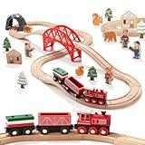 Giant bean Forest Theme Wooden Train Set for Toddler- 36PCS Expandable & Changeable Wooden Train Tracks Toy, for Kids Boys and Girls 3-7, Fits for Thomas The Train, Brio, Melissa & Doug