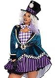 Leg Avenue Women's 4 Pc Delightful Mad Hatter Halloween Costume, Multicolor, 1X / 2X