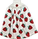 Handmade Crochet Top Kitchen Towel 100% Cotton Very Absorbent Terry Cloth Towels For Kitchen Bathroom, And Laundry Room. (BIG STRAWBERRIES)