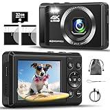 Digital Camera - 4K 44MP UHD Digital Cameras for Photography - Autofocus Point and Shoot Vlogging Camera with 16X Zoom, 32GB SD Card, 2 Batteries - Compact Small Camera for Kids Teens Boys Girls