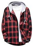 Lavnis Men's Plaid Hooded Shirts Casual Long Sleeve Lightweight Shirt Jackets Red L