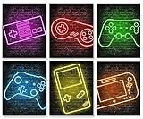 Neon Gaming Posters for Boys Room Decor, Boys Room Decorations for Bedroom, gamer wall art,Gamer, game console, Teen boy bedroom, game room, No Frames Set of 6 (8”X 10”)