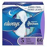 Always Infinity Feminine Pads for Women, Size 5 Extra Heavy Overnight, with wings, unscented, 22 Count x 3 Packs (66ct Total)