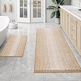 BSICPRO Rugs and Mats Sets, 2 Piece Thick Absorbent Chenille, Non Slip, Soft Shaggy Floor Mats for Bathroom, Machine Washable (20" x 47" Plus 16" x 24", Beige)